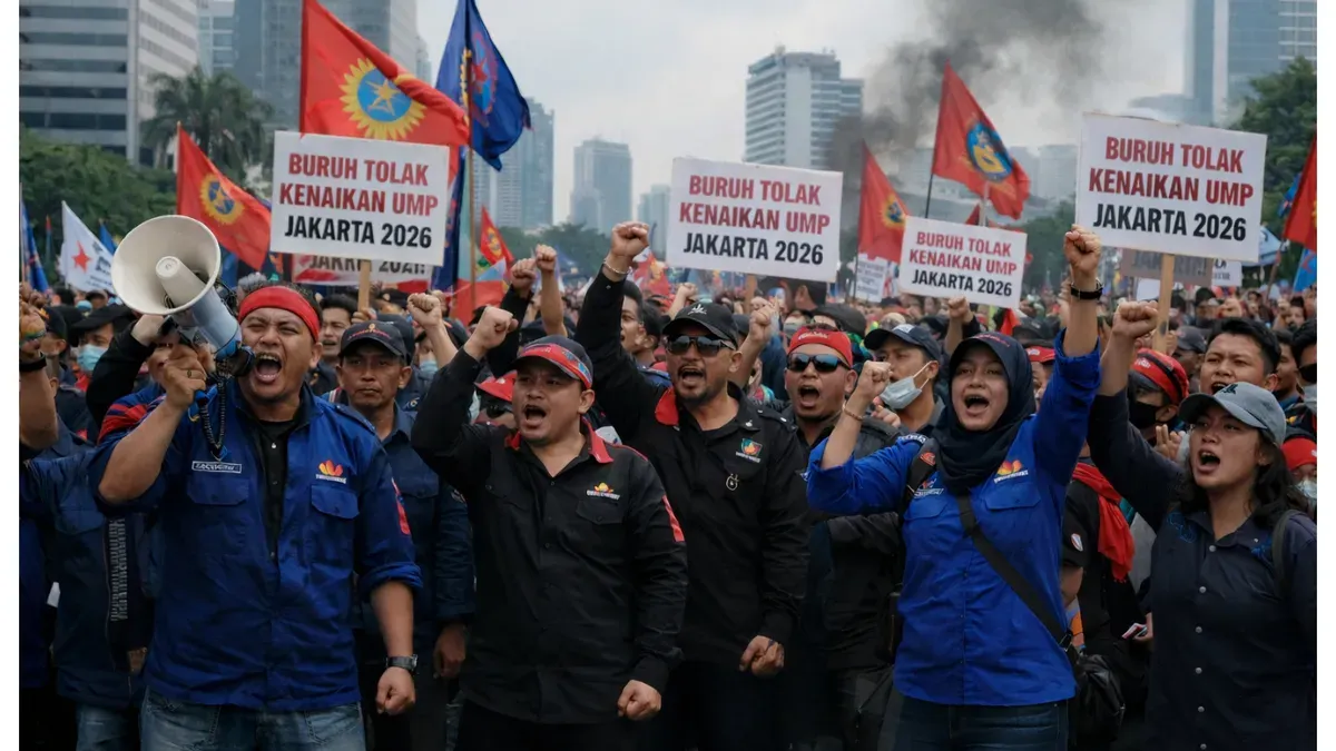 Buruh Tolak UMP Jakarta 2026 (Sumber: Gemini AI)