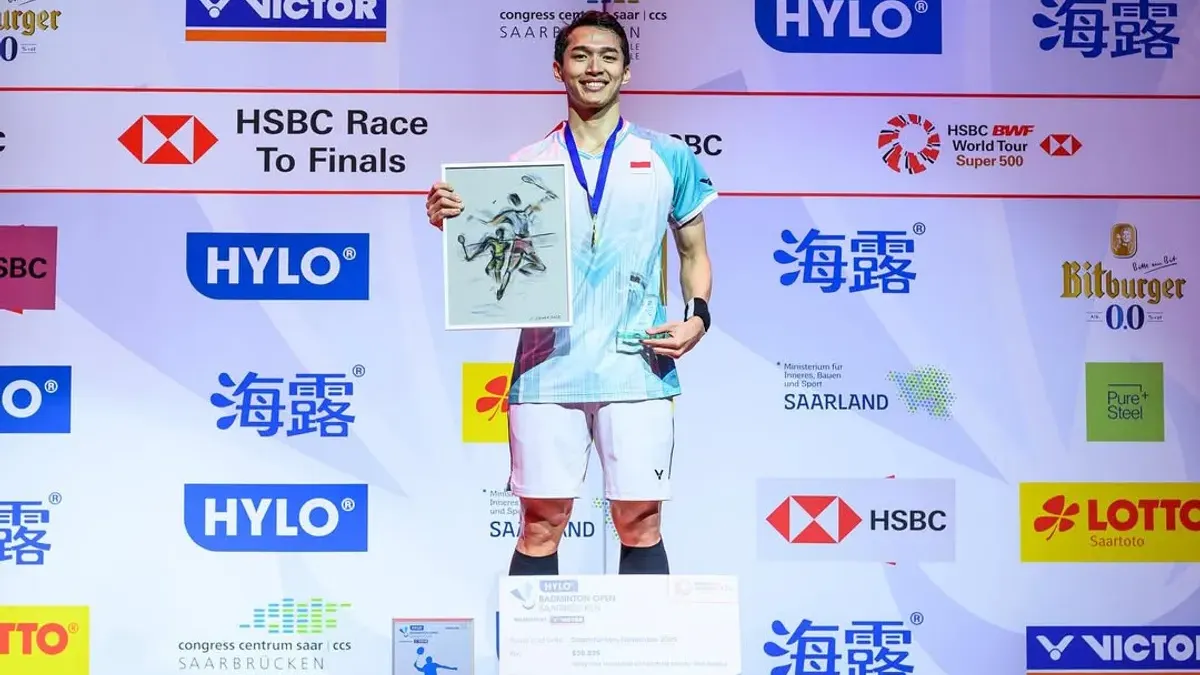 Jonathan Christie berhasil meraih medali meas dalam ajang Hylo Open 2025 pada Minggu, 2 November 2025 (Sumber: PBSI | Foto: PBSI)