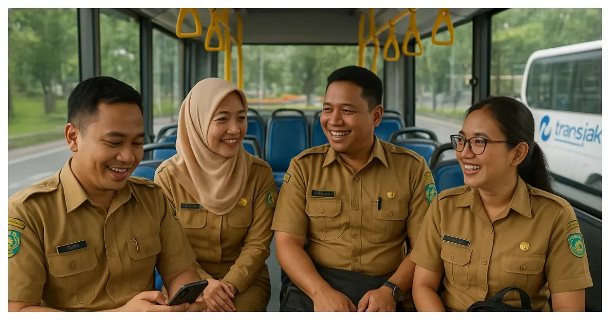 Ilustrasi. ASN Naik Transjakarta (Sumber: Generative AI)