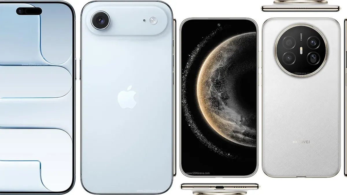 Perbandingan spesifikasi iPhone 17 Air vs Huawei Mate 70 Air (Sumber: kolase gsmarena | Foto: kolase gsmarena)