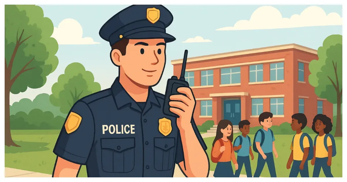 Ilustrasi. Polisi Sekolah (Sumber: Generative AI)