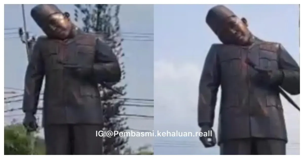 Viral Patung Soekarno Miring pada Bagian Kepala (Sumber: Instagram @pembasmi.kehaluan.reall)