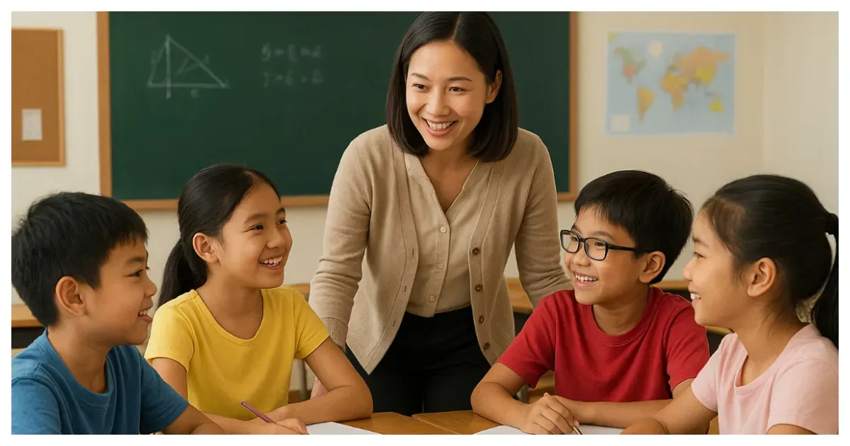 Ilustrasi. Wali Kelas saat Bersama Para Murid. (Sumber: Generative AI)