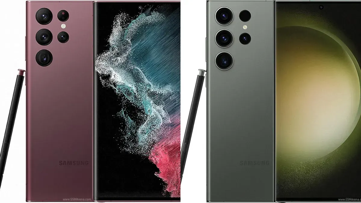 Perbandingan spesifikasi Samsung Galaxy S23 vs S22 Ultra 5G di tahun 2025 (Sumber: kolase gsm arena | Foto: kolase gsm arena)