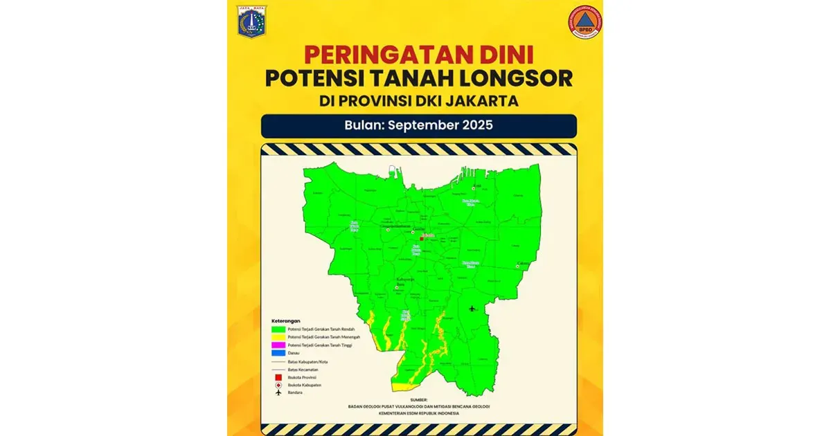 Potensi Tanah Longsor di DKI Jakarta Bulan September 2025 (Sumber: Instagram @bpbddkijakarta)