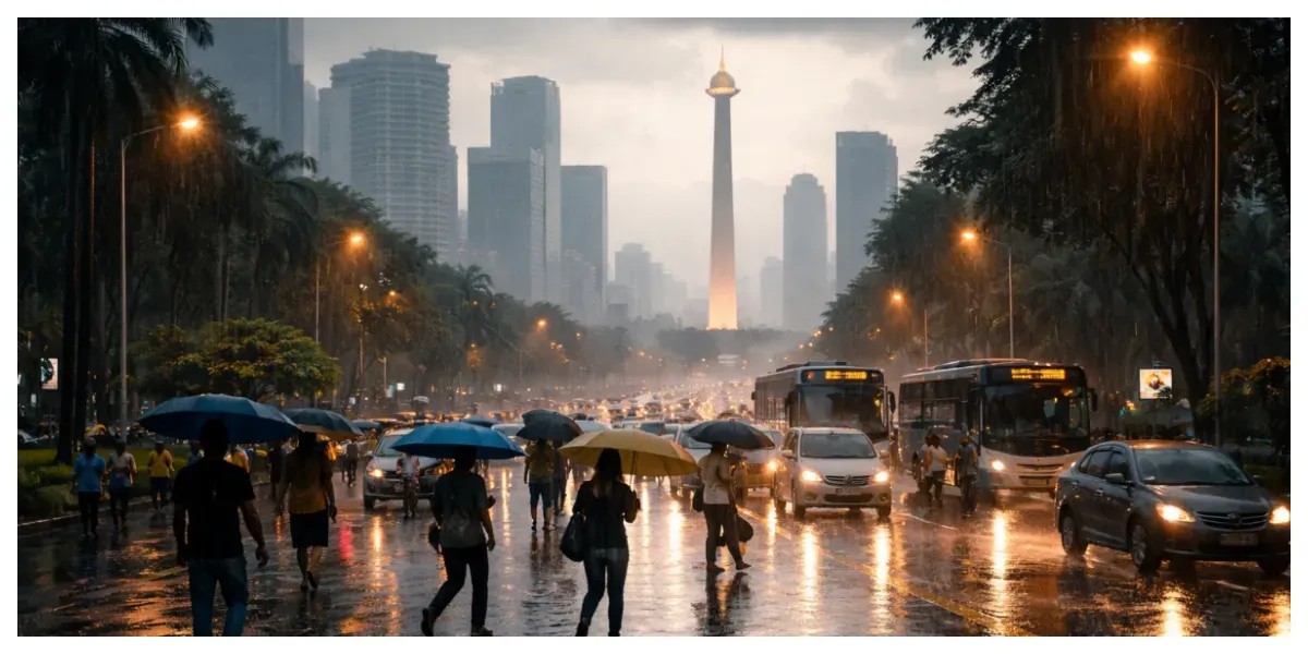 Ilustrasi. Sebagian Wilayah DKI Jakarta Diprediksi Hujan Sore Ini (Sumber: Generative AI)