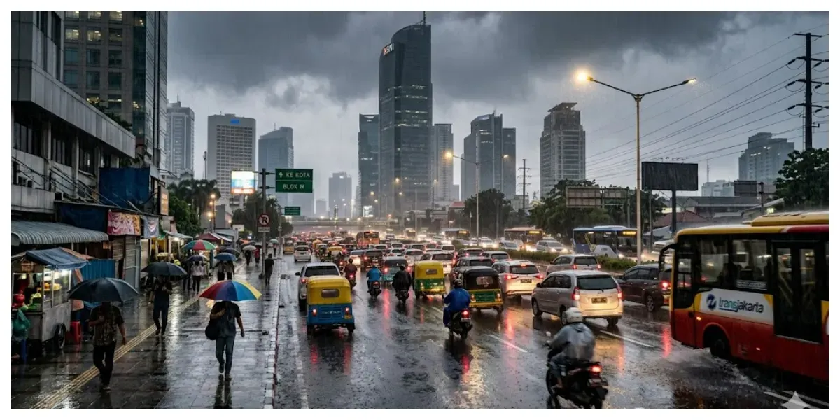 Ilustrasi. Hujan di Jakarta (Sumber: Generative AI)