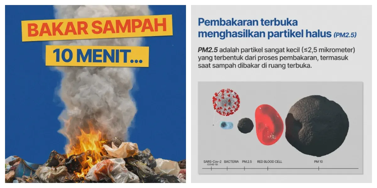 Bakar Sampah di Ruang Terbuka Bisa Hasilkan Partikel Halus PM2,5 (Sumber: Instagram @dinaslhdki)