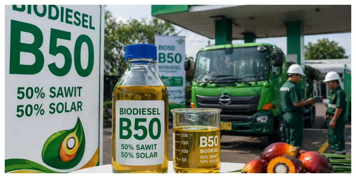 Ilustrasi. Bahan Bakar Biodiesel B50 (Sumber: Generative AI)