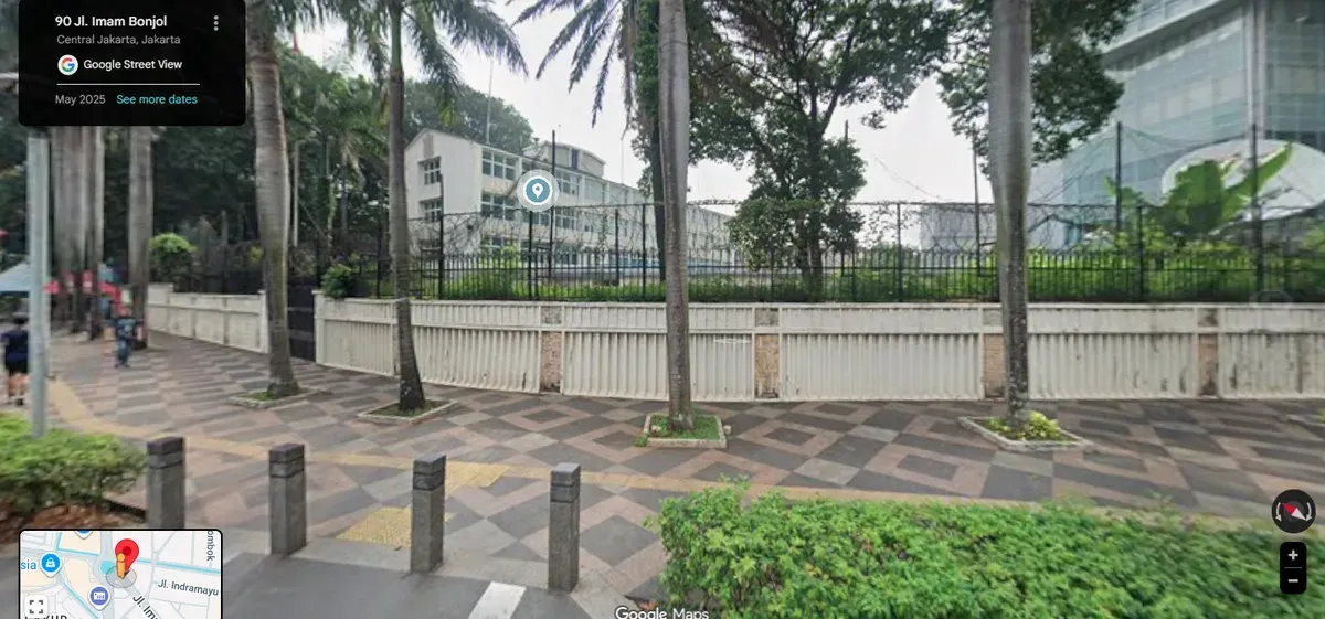 Lokasi lahan Gedung MUI baru dan lembaga Islam eks Kedutaan Inggris yang berlokasi di Jalan MH Thamrin No.75 Jakarta Pusat. (Sumber: TL Google Map | Foto: TL Google Map)