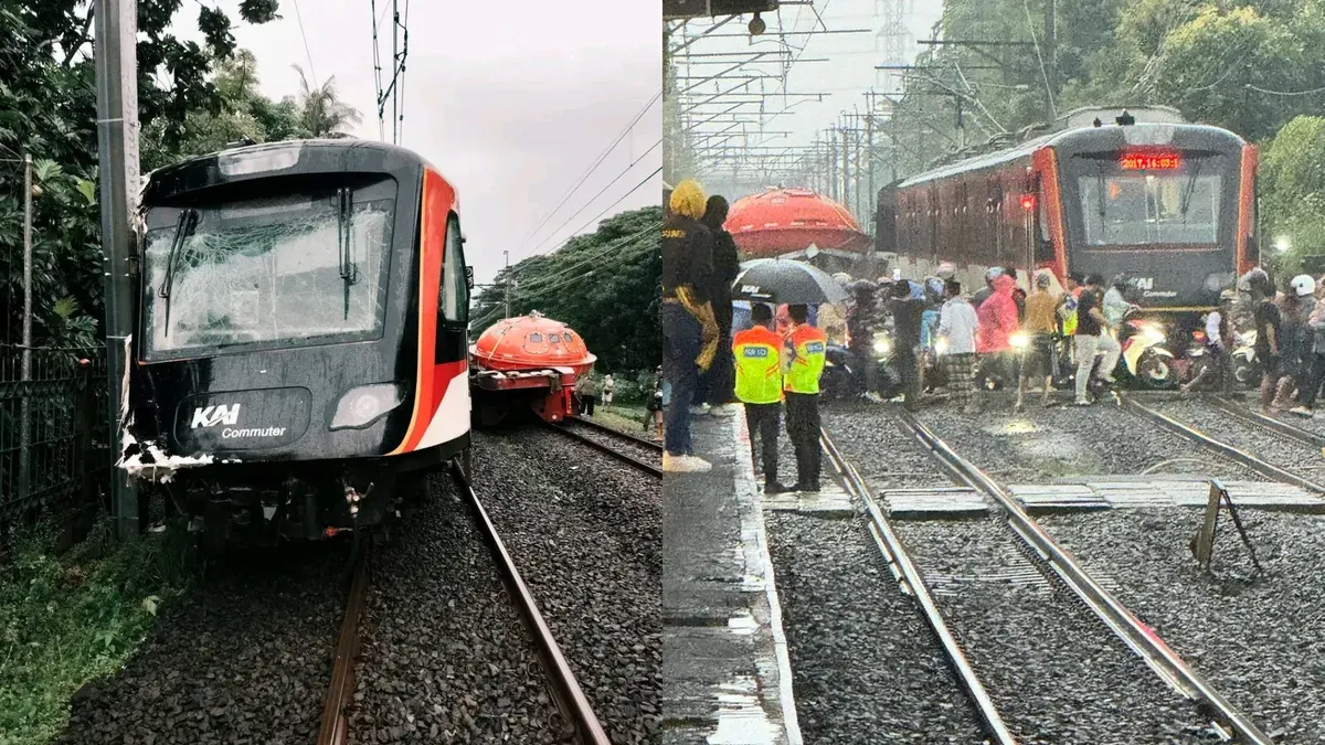 Kronologi kecelakaan KA Bandara Soekarno-Hatta (Soetta) vs truk trailer di perlintasan Stasiun Poris, Batuceper, Kota Tangerang pada Jumat, 21 Februari 2026. (Sumber: kolase @tjline14 dan @biskota_ | Foto: kolase @tjline14 dan @biskota_)