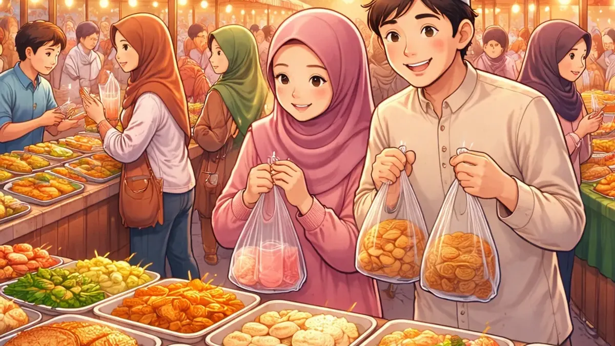 Ilustrasi. Pasar takjil di DKI Jakarta untuk berbuka puasa (Sumber: Generate by AI | Foto: Generate by AI)