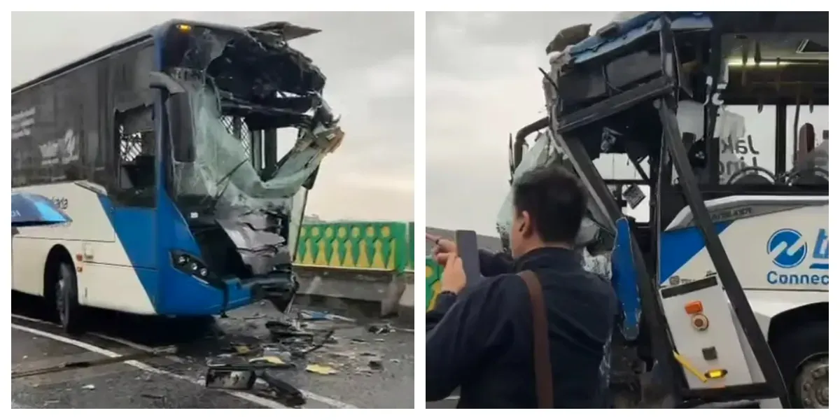 Kecelakaan 2 Bus Transjakarta di Jalur Koridor 13 (Sumber: Instagram @rwicaksono998)