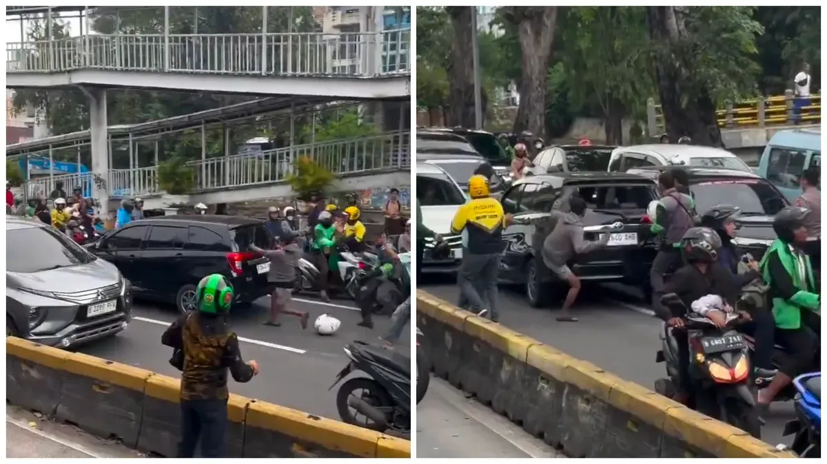 Viral video mobil tabrak motor berlawanan arahbdi Jalan Gunung Sahari, Jakarta Pusat pada Rabu, 25 Februari 2026. (Sumber: x @txtdarijakarta | Foto: x @txtdarijakarta)