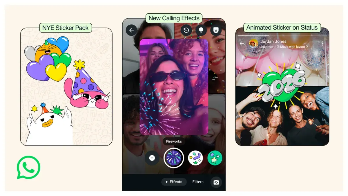 Fitur Baru WhatsApp Stiker dan Efek Video Call Spesial Tahun Baru 2026 (Sumber: Dok WhatsApp)