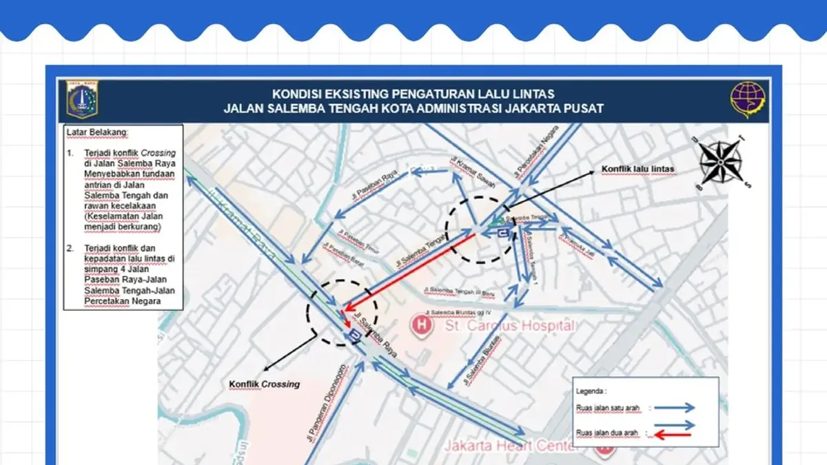 Dishub DKI Jakarta lakukan uji coba rekayasa lalu lintas Jalan Salemba Tengah mulai hari ini, Selasa, 6 Januari 2026. (Sumber: Instagram @dishubdkijakarta | Foto: Instagram @dishubdkijakarta)