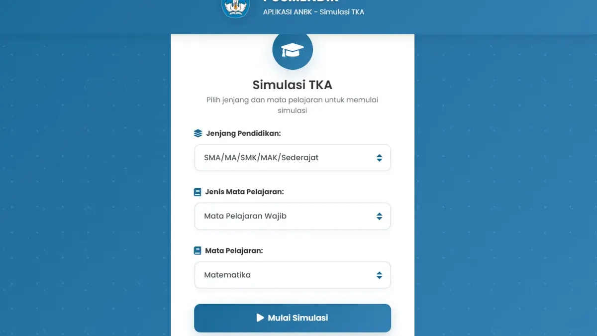 Simulasi TKA gratis dari Pusmendik (Sumber: situs Pusmendik | Foto: situs Pusmendik)