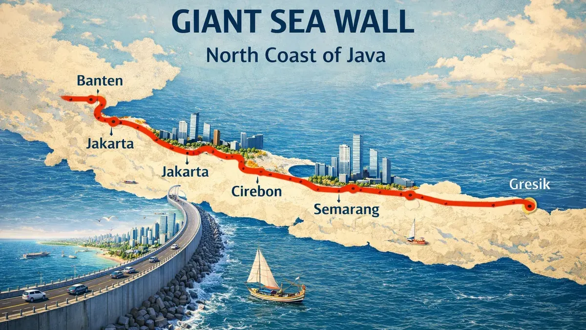 Ilustrasi. Pembangunan tahap awal Proyek Strategis Nasional (PSN) Giant Sea Wall (GSW) direncakanan akan dilakukan pada September 2026. (Sumber: Generate by AI | Foto: Generate by AI)