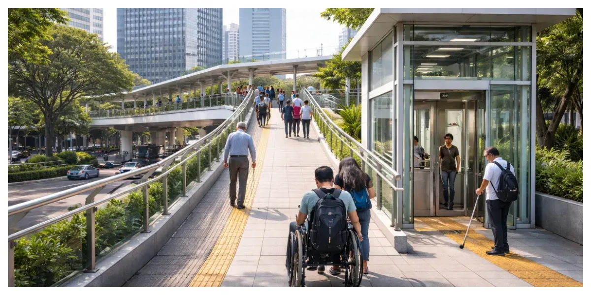 Ilustrasi. JPO Ramah Disabilitas (Sumber: Generative AI)