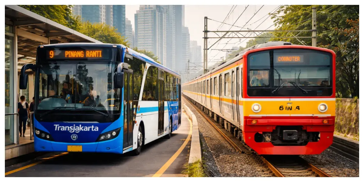 Ilustrasi. Transjakarta dan KRL (Sumber: Generative AI)