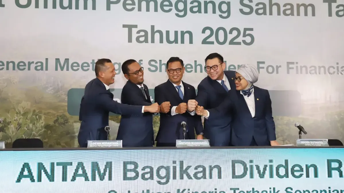 Rapat Umum Pemegang Saham Tahunan Tahun Buku 2025 (RUPST 2025) PT ANTAM (Persero) Tbk (ANTM) atau ANTAM menyetujui pembagian dividen sebesar Rp5,04 triliun atau 70% dari laba bersih Tahun Buku 2025. (Foto: Dok Antam)