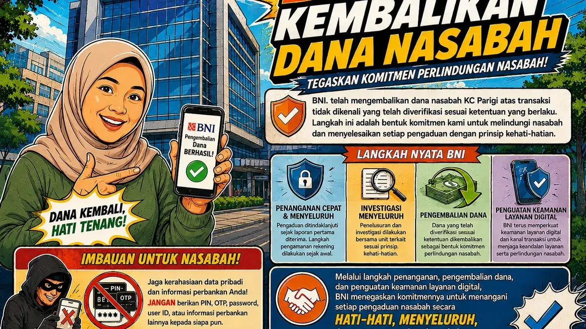 Sukses Cair Ganti Rugi, BNI Kembalikan Dana Nasabah KC Parigi dan Tangani Pengaduan Sampai Tuntas