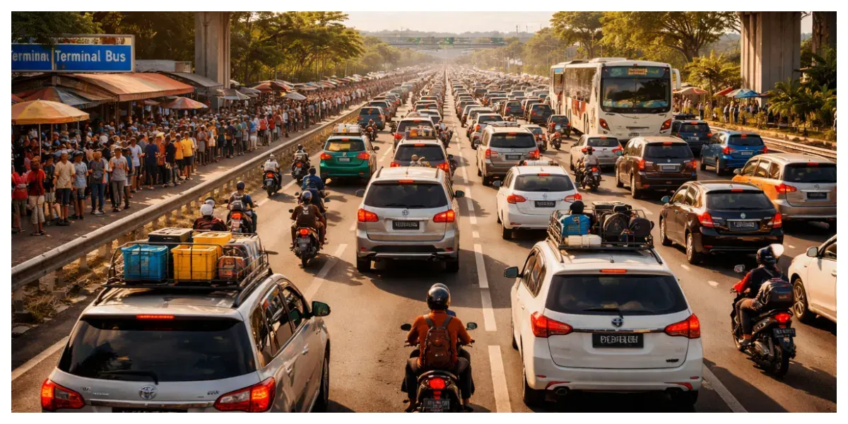 Ilustrasi. Puncak Arus Balik Lebaran 2026 (Sumber: Generative AI)