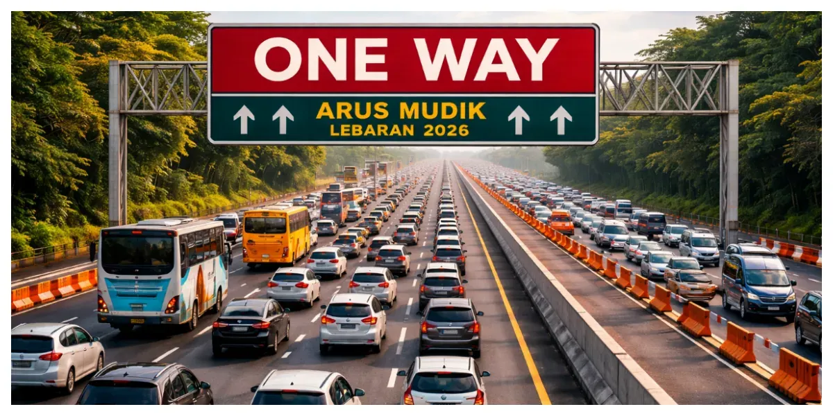 Ilustrasi. Sistem One Way atau Satu Arah Arus Mudik Lebaran 2026 (Sumber: Generative AI)