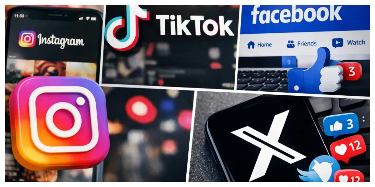 Ilustrasi. Media Sosial Instagram, TikTok, Facebook, dan X (Sumber: Generative AI)