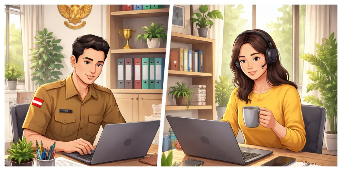 Ilustrasi. Kebijakan WFH Sehari Dalam Sepekan untuk ASN dan Sektor Swasta (Sumber: Generative AI)