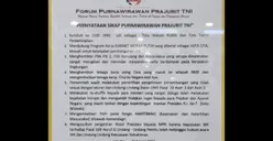 Terungkap! 8 Poin Isi Pernyataan Sikap Forum Purnawirawan TNI, Salah Satunya Lengserkan Gibran sebagai Wapres RI 