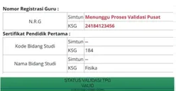 Kenapa NRG SIMTUN Belum Valid sementara Nomor KSG Sudah Muncul? Begini Proses Validasi TPG di Info GTK