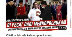 CEK FAKTA: Viral Tak Ada Kata Ampun dan Maaf, Mahfud MD Dipecat dari Menkopolhukam, Benarkah?