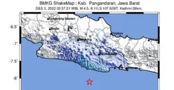 Update Info Gempa Terkini Sabtu 3 Desember 2022 ,  Magnitudo 4,5 SR Mengguncang Pangandaran