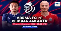 Siaran Langsung Bola Hari Ini Arema FC vs Persija Jakarta BRI Liga 1 Minggu 28 Agustus 2022 Pukul 20.30 WIB