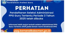 Pendaftaran Seleksi Administrasi PPG Guru Tertentu Periode 3 Tahun 2025 Resmi Dibuka, Cek Ketentuan Berikut Ini