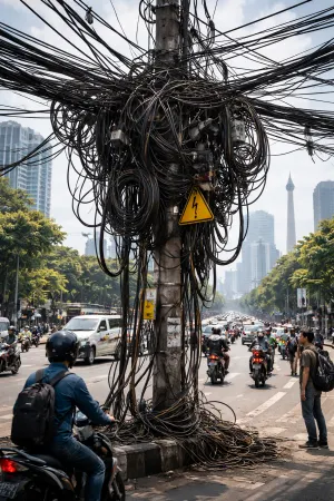 Ilustrasi. Kabel semrawut di DKI Jakarta (Sumber: Generate by AI | Foto: Generate by AI)