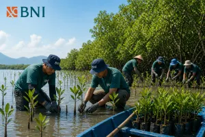 BNI merehabilitasi 50 hektare mangrove di Teluk Pangpang, Banyuwangi, dalam rangka Hari Bumi, sekaligus mendorong ekonomi 5.000 warga pesisir melalui ekowisata dan budidaya.