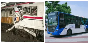 Kecelakaan Kereta Api, KCI Kerja Sama dengan Transjakarta (Sumber: TikTok @kacamata_mika dan beritajakarta.id)