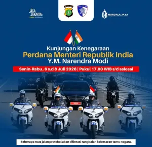 Pihak kepolisian telah menyiapkan skema rekayasa lalu lintas di sejumlah titik kunjungan kenegaraan Perdana Menteri Republik India pada 6-8 Juli 2026. (Sumber: Instagram @tmcpoldametro | Foto: Instagram @tmcpoldametro)