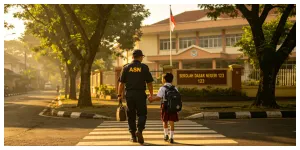Ilustrasi. ASN Antar Anak Sekolah pada Hari Pertama Masuk (Sumber: Dola AI)