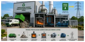 Ilustrasi. Pengolahan Sampah menjadi Energi Listrik (PSEL) (Sumber: Dola AI)