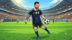 Pemain Timnas Argentina, Lionel Messi, Memakai Jersey Warna Biru Navy. (Sumber: Gemini AI)