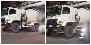Truk Molen Nyangkut di JPO Matraman (Sumber: TikTok Jakarta Siders)