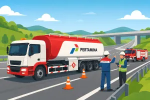 Mobil tangki BBM terbakar di Tol Cisumdawu. Pertamina memastikan seluruh awak selamat dan pasokan BBM tetap aman.