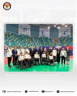 Tim Boccia Indonesia pada Astana 2026 World Boccia Cup di Kazakhstan jadi juara umum dengan 3 medali emas dan 1 perak. (Sumber: Instagram @indonesiainnursultan | Foto: Instagram @indonesiainnursultan)