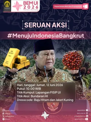 Informasi seputar demo Jakarta pada Jumat, 12 Juni 2026, BEM UI akan gelar aksi unjuk rasa di kawasan Bundaran HI bertajuk "Aksi Indonesia Bangkrut". (Sumber: Instagram @bemui_official | Foto: Instagram @bemui_official)