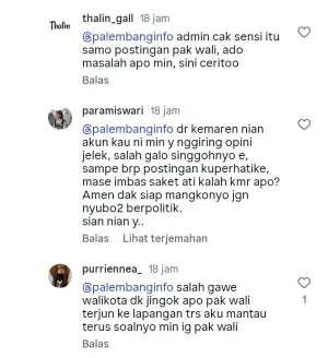 Respons Kabag Prokompim Palembang, Paramiswari, setelah dinilai pejabat anti kritik (Sumber: Instagram @palembanginfo)