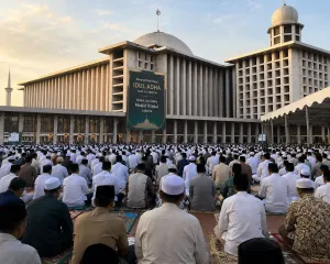 Ilustrasi. Informasi seputar salat Idul Adha 2026 atau 1447 Hijriah yang diselenggarakan pada Rabu, 27 Mei 2026 di Masjid Istiqlal. (Sumber: Generate by AI | Foto: Generate by AI)