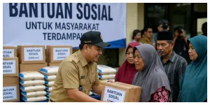 Ilustrasi. Pembagian Bantuan Sosial (Bansos) (Sumber: Generative AI)